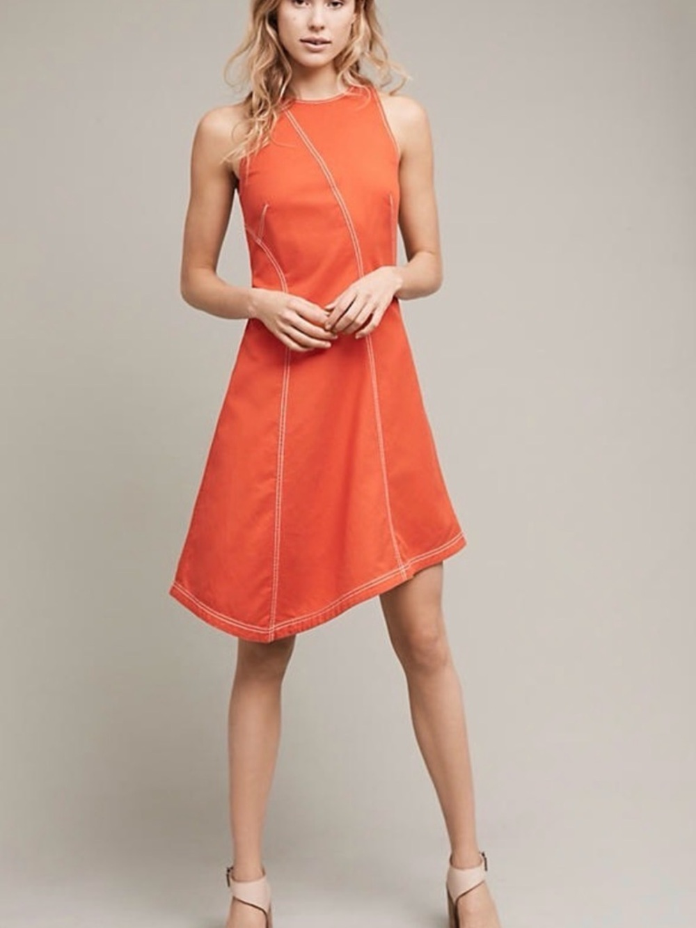 Maeve Rust-Orange Sleeveless Asymmetrical Hemline Dress